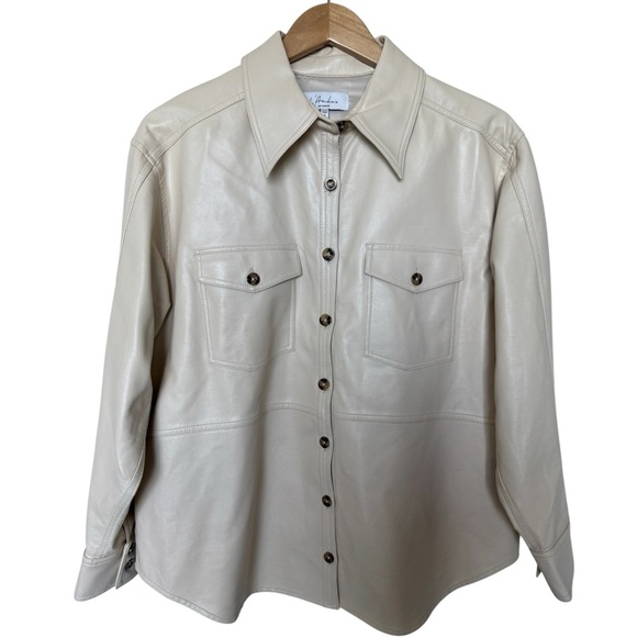 L'ACADEMIE Bethla Faux Leather Top Ivory | Button Down Shirt Fall Shacket Medium - Picture 6 of 8